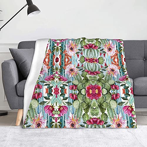 Couverture flanelle rose motif cactus en microfibre douce - 2