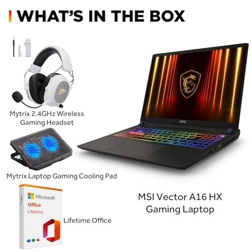 Image of msi Vector 16 HX AI 16 inch 240Hz QHD+ Gaming Laptop, AMD Ryzen 9 8940HX, NVIDIA Geforce RTX 5070Ti, 16GB RAM, 1TB SSD, Thunderbolt 4, Wi-Fi 7, Win 11, Cosmo Gray, w /Mytrix Accessory & Lifetime Office