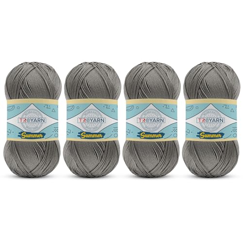 Image of TROYARN Summer (4- Skeins Pack) Silk Effect Hand Knitting Yarn Crochet Art Lace Craft 100% Microfiber Acrylic 4x100 gr (4x383 yds) (105087 - Coal Grey)