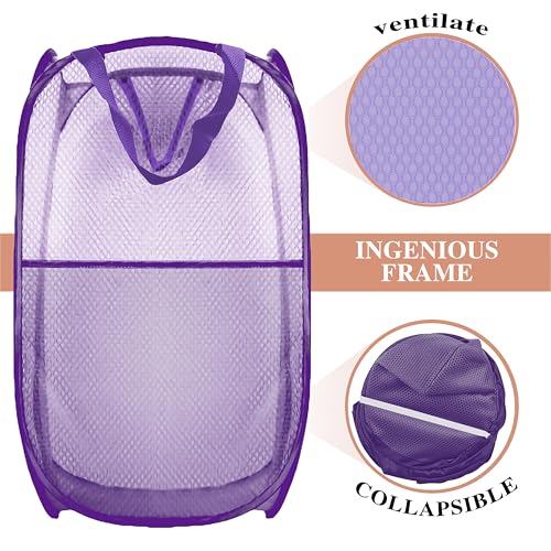 Image of Collapsible Pop Up Laundry Hamper, Extra Large Mesh Foldable Laundry Basket, 28 inch x 16 inch x 16 inch(Purple)