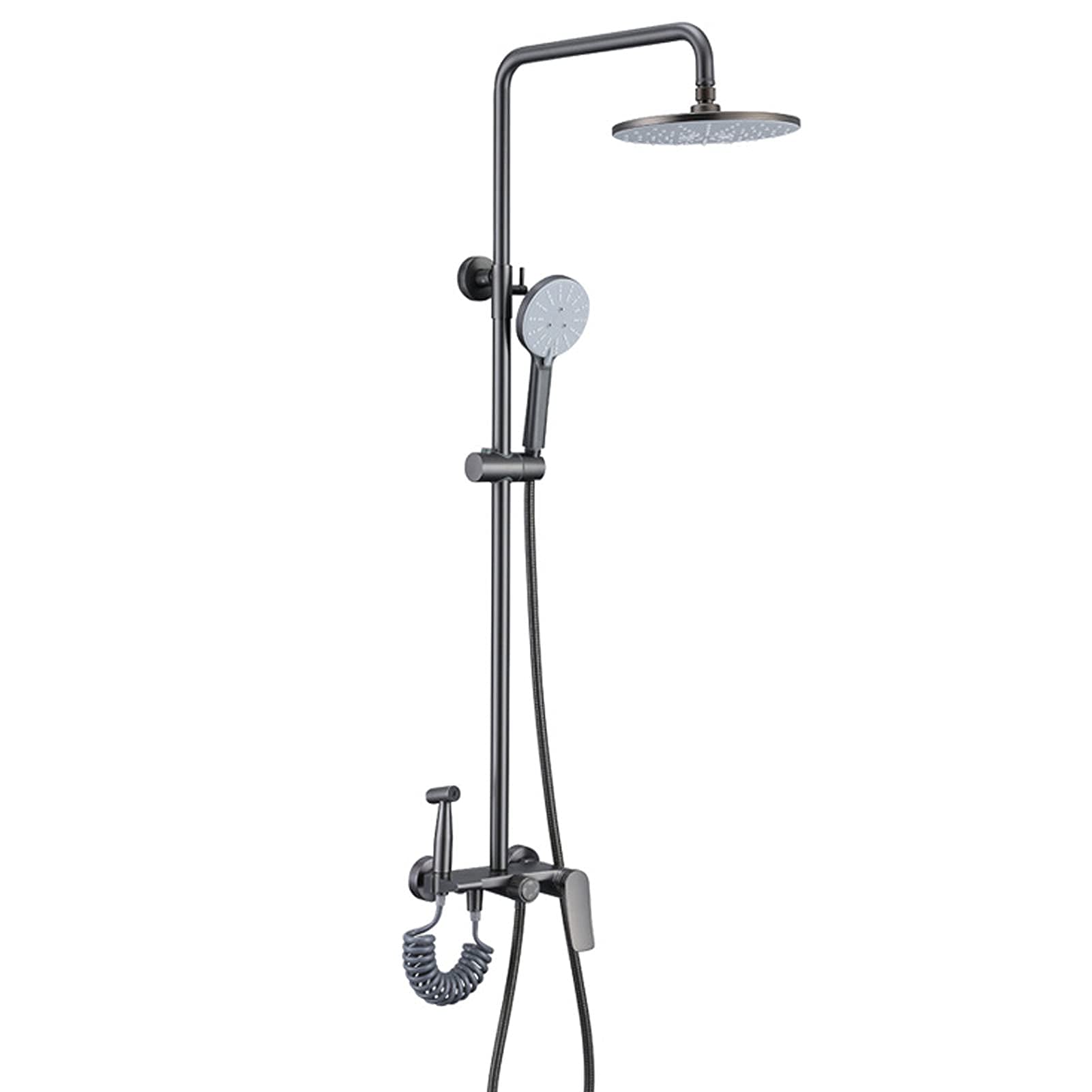CWCQGH Wall Mounted Shower Faucet Set, Rainfall Shower Head with Tub Spray, Bidet Spray, Brass 4-Function Shower System, Bath Shower Mixer Tap, Gun Gray