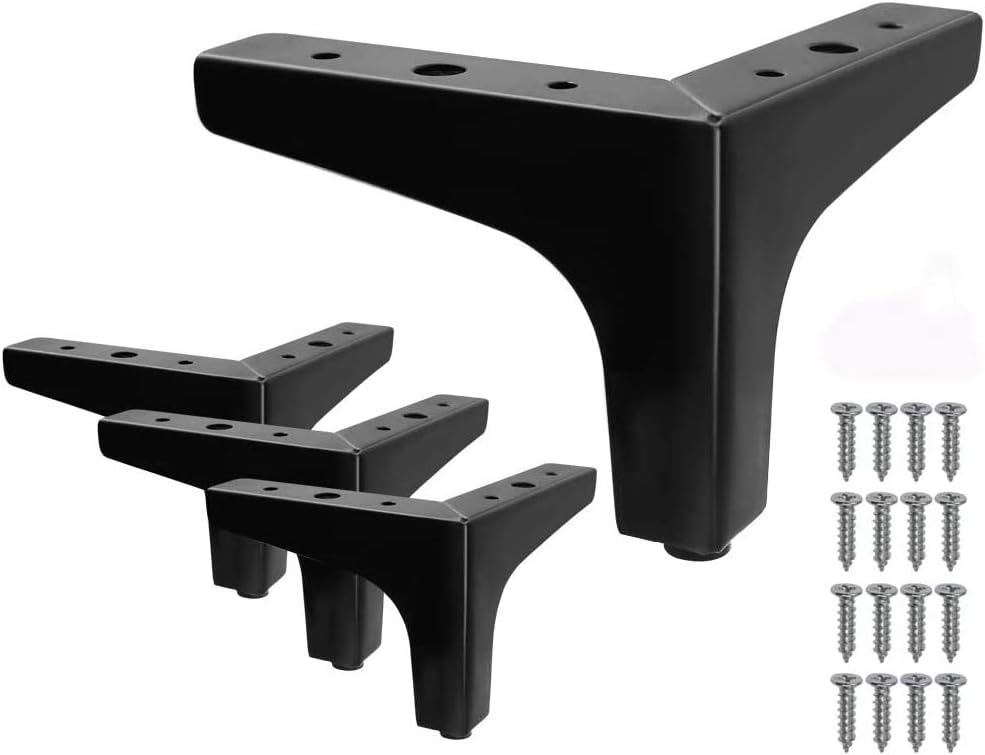 Shiwaki 4pcs 4-Inch Furniture Legs, Modern Style Furniture Metal Sofa Legs Triangle Feet for Table Cabinet Cupboard Couch Chair(Black)
