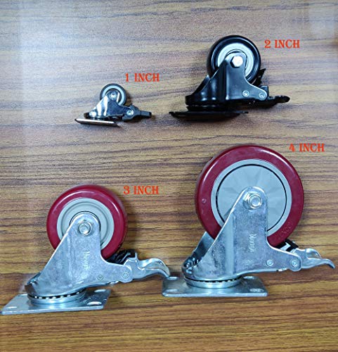 4 Pack 1" Low Profile Casters Wheels Soft Rubber Swivel Caster with 360 Degree Top Plate 100 lb Total Capacity for Set of 4 (2 with Brakes & 2 Without)