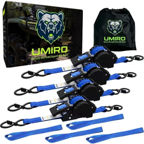 Image of Retractable Ratchet Straps, 4-Pack, 1 Inch x 12 Feet Heavy Duty Tie Downs, 1760lb Break Strength, Self Retracting for Truck, Cargo, Trailer, Motorcycle, ATV, UTV (Blue, 4pack)