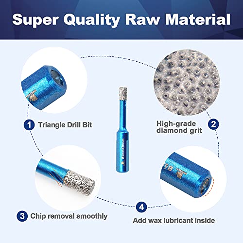 Dry Diamond Core Drill Bit Set,BRSCHNITT 5pcs 6mm Diamond Hole Saw Core Drill Bit with Triangle Shank for Porcelain Tile Ceramic Stone Granite Marble - Image 2