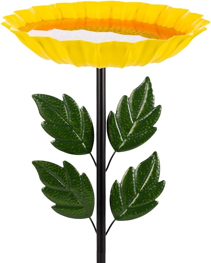Birdbaths for Outdoors,Sunflower Bird Bath for Outside,41 Inches Flower Standing Birdbath & Birdfeeder with Metal Stake Garden Yard Lawn Decor