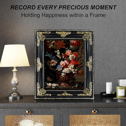 Image of 8x10 Black Vintage Picture Frame Ornate Baroque Gothic Victorian Frames with Mat for 5x7 or 8 x 10 Photos, Tabletop or Wall Display, Antique Home Decor Accent