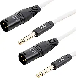 Cabo P10 Mono TS - XLR Macho fio branco, marca Cabos & Plugs cobre OFC conector banhado a ouro, para instrumentos musicais (2UN, 1m)