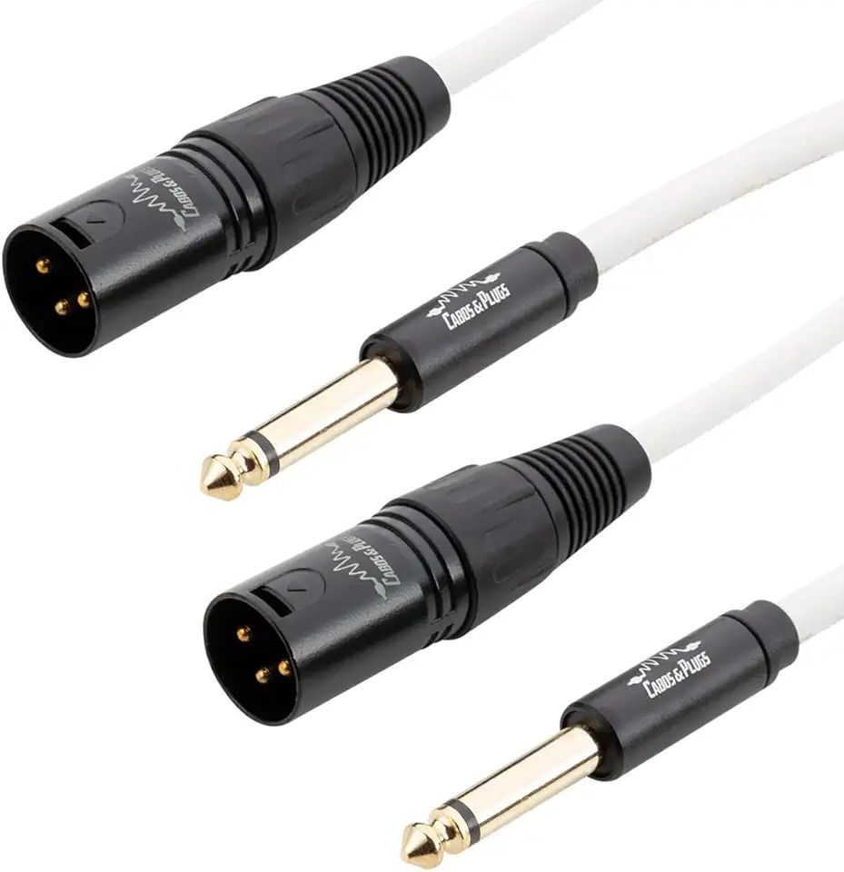 Cabo P10 Mono TS - XLR Macho fio branco, marca Cabos & Plugs cobre OFC conector banhado a ouro, para instrumentos musicais (2UN, 1m)