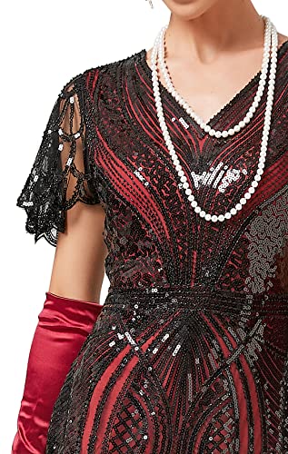 Image of Women Evening Maxi Long Dress 1920s Sequin Mermaid Hem Wedding Prom Gown Costume w / 20s Gatsby Accessories Set