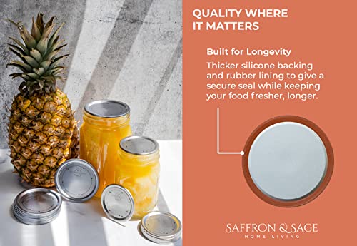 Saffron & Sage Canning Lids Regular Mouth - 120 Count Quality Universal Lids For Ball, Kerr Mason Jars - Good Sealing Performance For A Tight Seal, Food Grade, Rust Proof, And Thick To Prevent Warping #TOP1