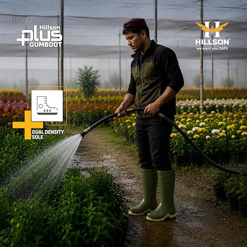 Image of Hillson Plus HP02 Gumboot | 100% Waterproof, Dual Density Sole, Anti-Skid Rainboot | Ideal For Monsoons, Fisheries, Farming, Paddy Fields, Food Industry | Size 08 UK /INDIA