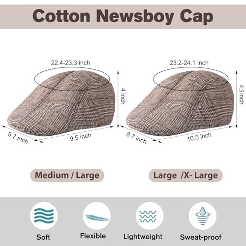Image of Newcotte Newsboy Cap for Men Classic Herringbone Tweed Flat Cap Irish Beret Hat for Cabbie Driving Hunting