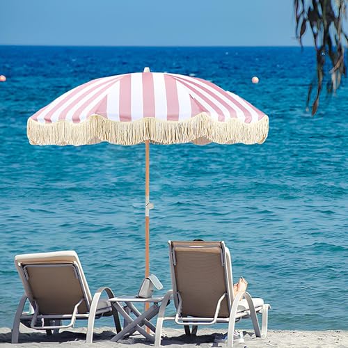 Parasol de plage à pompons élégant et inclinable de 180cm pour l'extérieur