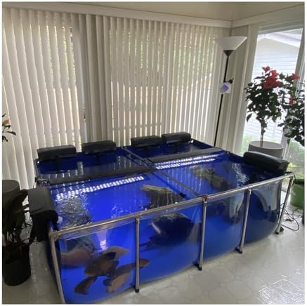 Outdoor Fish Breeding Tank - Transparent Viewing Panel, Steel Frame, PVC Canvas, Drain Valve - Ideal Aquarium Pool for Ponds and Fish Enthusiasts
