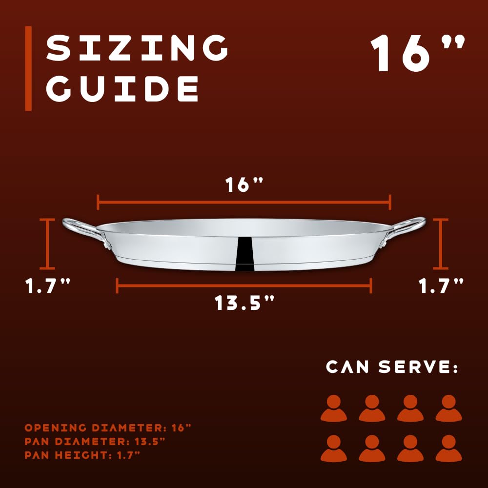 Concord Premium Stainless Steel Paella Pan with Heavy Duty Triply Bottom (16" (40 CM))