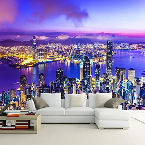 Vista Nocturna Personalizada De La Ciudad 3D Photo Picture Wallpaper Murales Modern Living Room Bedroom Background Wall Painting Art 300Cm(W)×210Cm(H)
