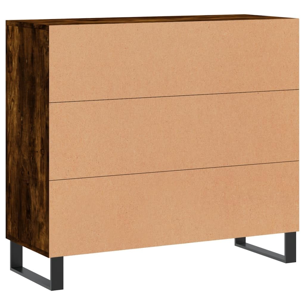 Générique Nowoczesny bufet wędzony dąb 90x34x80 cm, Meble do salonu z drewna konstrukcyjnego z metalowymi nogami, duża przestrzeń do przechowywania i praktyczne drzwi