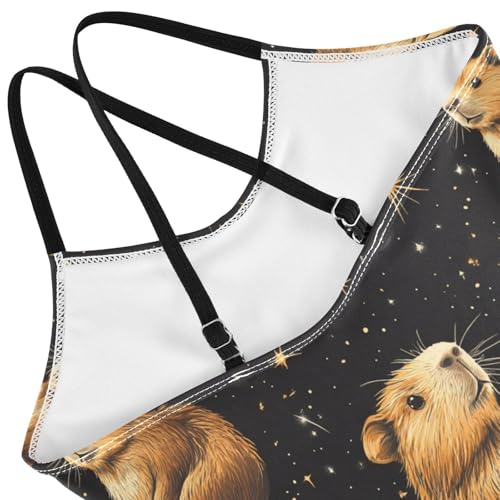Pigsaly Girls One Piece Swimsuits Capybara in Space Kids Cross Back Swimwear Toddler Beach Sport Bathing Suit 3T4