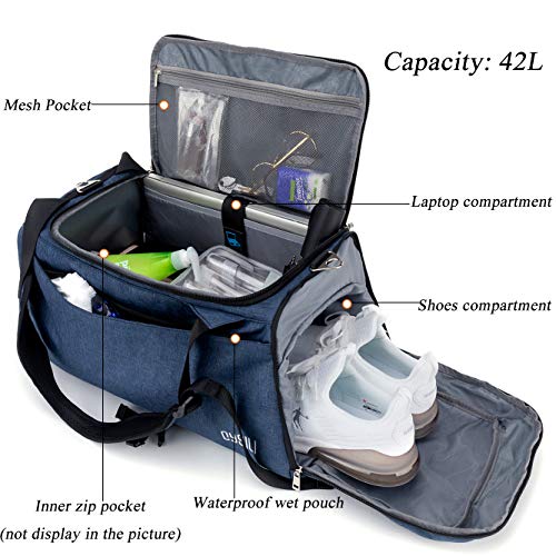 Sports Gym Bag with Shoes Compartment / Wet Pocket,42L Travel Duffel Bag with Shoulder Strap