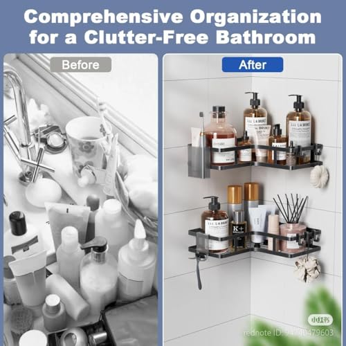 Image of Royal-Pro Bathroom Shelf for Wall Corner - Adhesive Rack Organiser for Bathroom Without Drill Nail Free Stainless Steel Rust Proof Two Ways Installation with All Accessories (2)