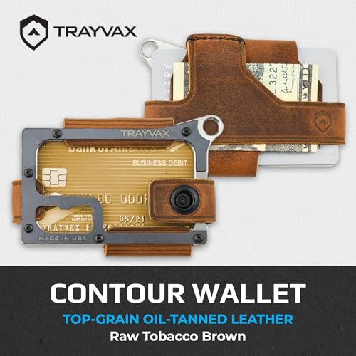 Trayvax Contour Wallet, RFID Front Pocket Money and Credit Card Holder, Minimalist Slim Leather Metal Wallet for Men and Women, Raw Tobacco Brown2