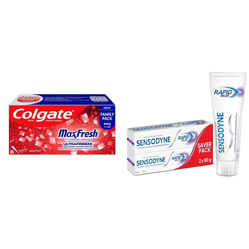 Colgate MaxFresh Toothpaste, Spicy Fresh Red Gel paste with Menthol for Super Fresh Breath, 600gm, Saver Pack & Sensodyne Toothpaste Rapid Relief | Fast Sensitivity Relief Tooth Paste Combo Pack-image-30
