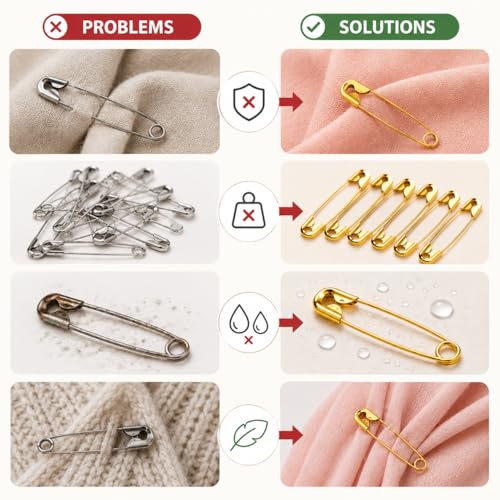 Image of Small Gold and Silver Plated Safety Pins for Saree Nappy Lock pin for Blanket Sweater Perfect for Clothes Craft Sewing Pinning Hijab pin for Women and Girls (Medium, 24)