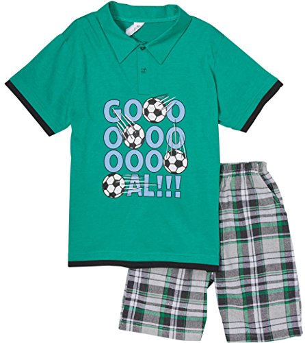 Image of ToBeInStyle Boys' 2-Piece Graphic Top & Plaid Shorts Outfit Set - Polo or V-Neck Tee