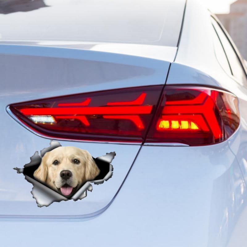 TIZIKJ Golden Retriever Auto-Aufkleber, 3D Zerrissener Effekt, Reflektierend Wasserfest, PVC-Dekor für Auto, Laptop, Kühlschrank ((18cm/7.09inch))