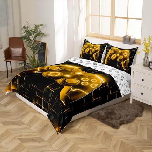Housse de couette manette de jeu vidéo pour grand lit enfant et ado, parure de lit noire réversible - 3
