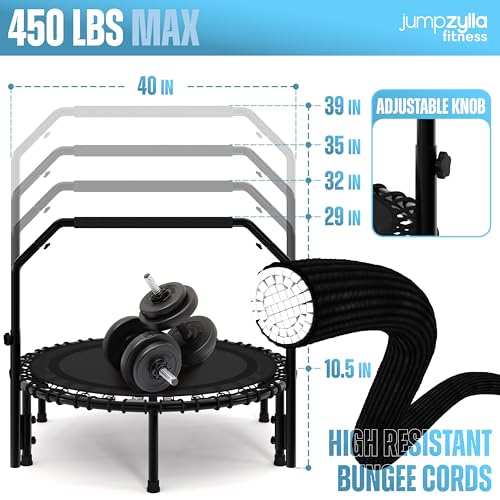 JUMPZYLLA Durable 40" Foldable Fitness Trampoline for Adults | Low-Impact Exercise Equipment with Bar | Ideal for Home Workouts (550 LBS Capacity)

JUMPZYLLA Quiet 48" Foldable Fitness Trampoline for Adults | Durable Rebounder Trampoline with Bar | P