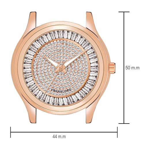Image of Franklord Marriage Innovations Diamond Studded Series Analog Watch for Men | Round Rose Gold Dial | Premium Leather Strap | Quartz Movement | Stylish Wrist Watch for Men & Boys