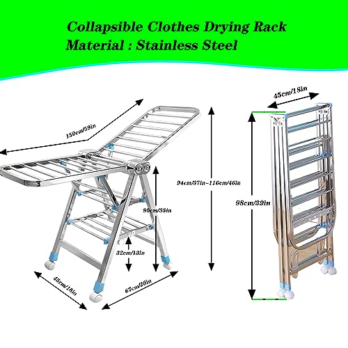 Foldable large capacity Stainless Steel Clothes Drying Rack with Wheels, 180cm Laundry Stand Organizer - Portable and Space Saving Garment Rack for Outdoor Use - Image 7