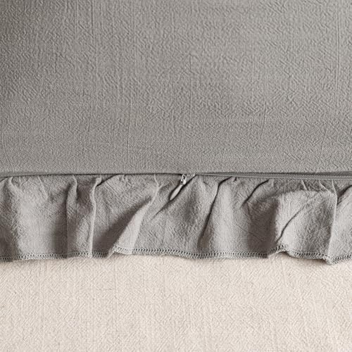 Image of Foindtower Set of 2 Decorative Linen Fringe Ruffle Throw Pillow Covers Soft Boho Farmhouse Cushion Cover Cozy Accent Retro Pillowcase for Couch Sofa Bed Living Room Home Decor,18x18 Inch,Taupe Gray