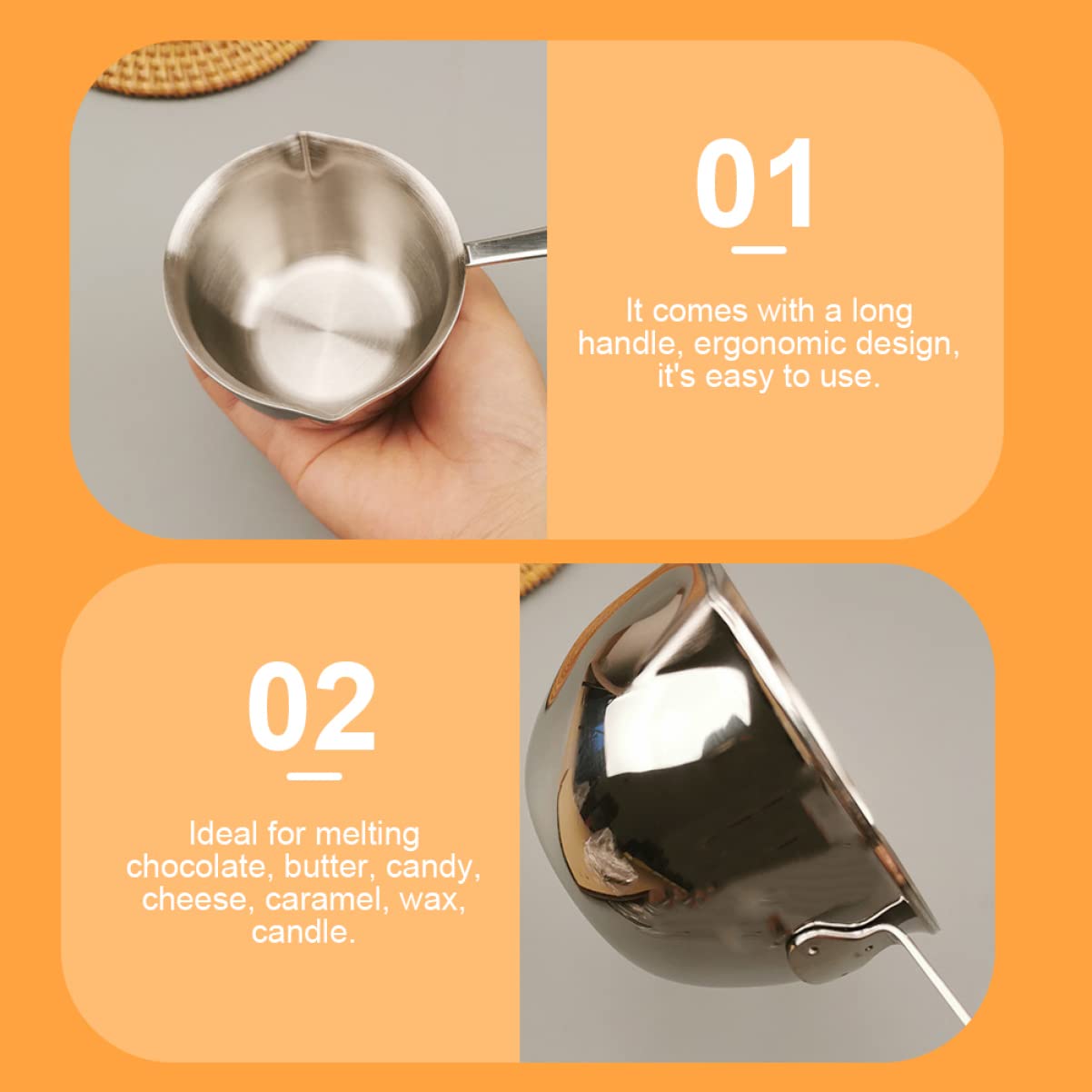 Unomor Stainless Steel Melting Pot Handle Capacity for Chocolate Cheese and Butter Baking Accessory for Homemade Treats and Desserts