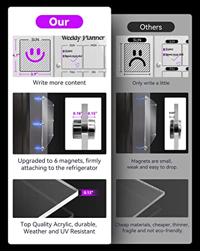 Acrylic Magnetic Weekly Calendar For Fridge, 17"X 12" Clear Dry Erase Calendar Board & Memo Board, Reusable Weekly Note Board/Meal Planner For Refrigerator With 6 Markers, Magnetic Marker Holder #TOP3