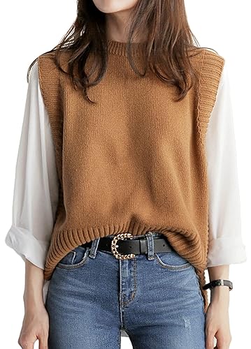 PEIQI Womens Sweater Vest Crop Knitted Sleeveless Sweaters Solid Casual Basic Tops