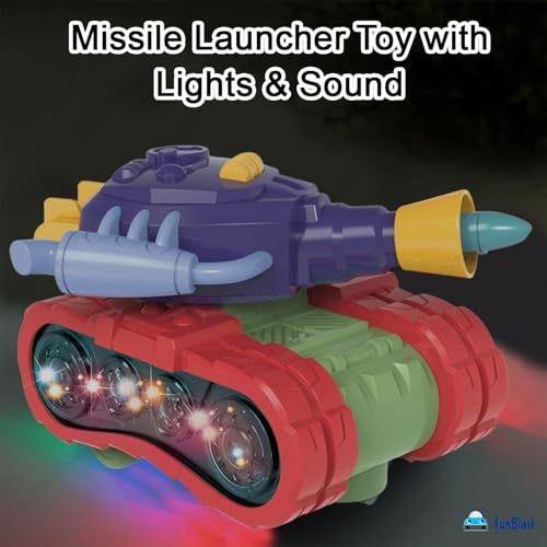 Image of FunBlast Missile Launcher Toy - Electric Missile Launcher Tank Toy with 360 Degree Rotating Universal Wheel, Flashing Lights & Sound Toys Vehicles for 3+ Year Old Kids, Boys
