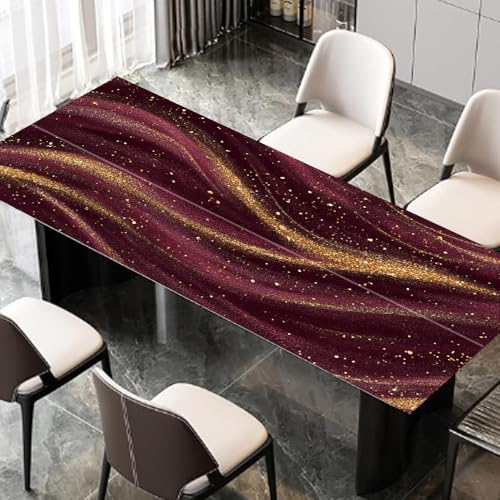 Image of Maroon Gold Sparkle Desk Sticker, Glamorous Wavy Abstract Desktop Decor, Waterproof Table Surface Protector for Home Office, 39.37x23.62 Inch