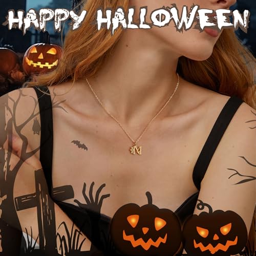 Halloween Necklace Halloween Gifts for Women Initial Necklace with Spider Web for Teen Girl Adjustable Dainty Gold Letter Necklaces for Her Girlfriend Daughter Halloweens Birthday Gift Basket Jewelry Decorations2