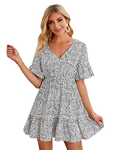 Image of Floerns Women's Tropical Floral Plunging V Neck Tie Open Back Summer Short Dress