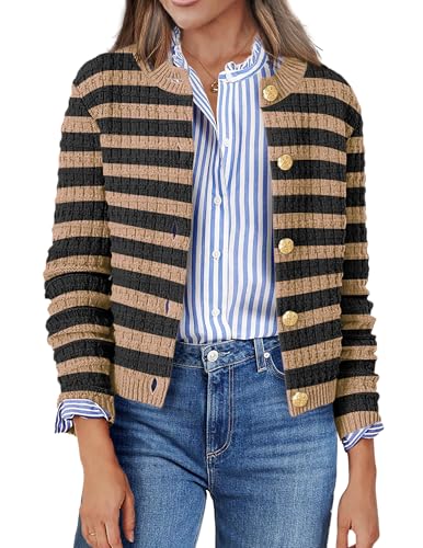 Image of Zeagoo Women's 2026 Cardigan Sweaters Button Down Crew Neck Open Front Long Sleeve Knit Cropped Jackets