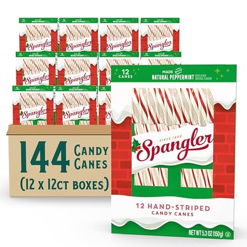 Spangler Red and White Christmas Candy Canes - Classic Christmas Treats, Natural Peppermint Sticks, Candy Canes Bulk, Individually Wrapped, Regular Size - 144 Count (12x12 Ct. Boxes)