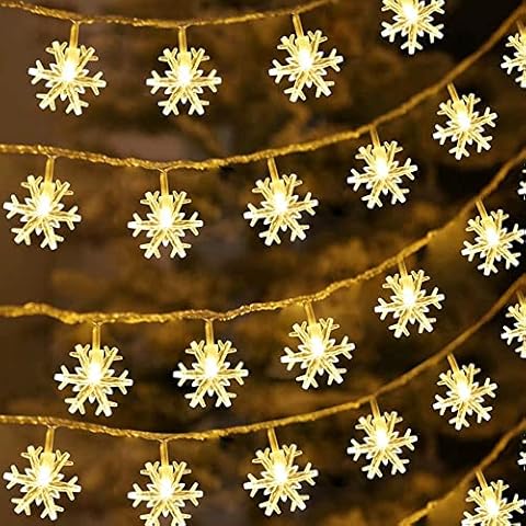 YiYunTE Snowflake String Lights 6M 40 PCS Battery Powered Led Snowflake Fairy Lights Indoor Camping Tent Light Valentine's Day Xmas Party Birthday Bedroom Wedding Balcony Garden Home Decor,Warm White Cover