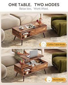 WLIVE Lift Top Coffee Table with Hidden Storage, Adjustable Shelf, Brown — photo 4 of 6