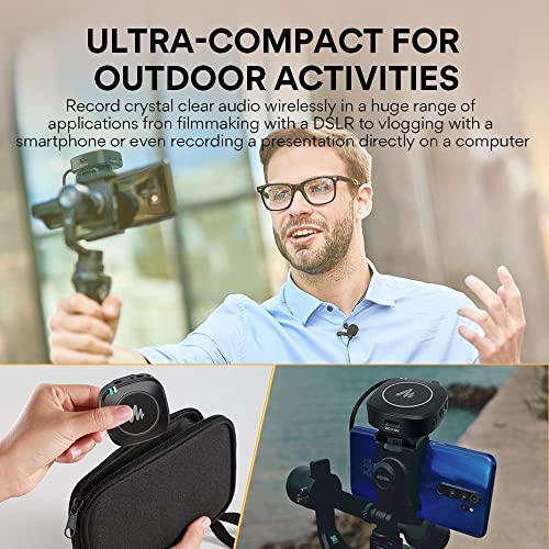 Image of MAONO WM820 Wireless Collar Mic for YouTubers Vlog, Video Recording, Interview. Compact Microphone with 6H Battery, 50m /164ft Transmission, Mic Gain, Mute, Monitoring for Camera, Mobile (3.5mm, Black)