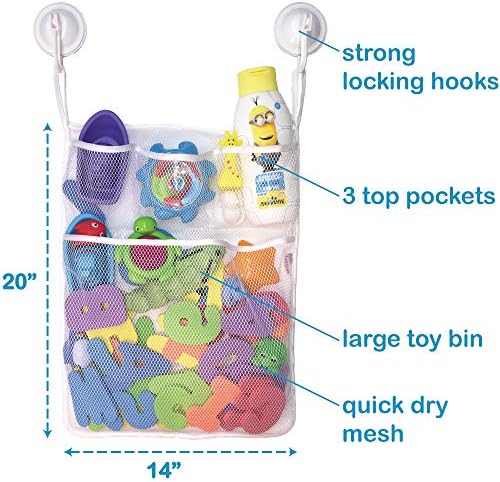 Lilly's Love Bath Toy Storage - Large 35 x 50 cm Bath Toy Organizer + 2 Locking Hooks, Quick Dry & Easy for Kids to Put Bath Toys Away 3 51lcAXf96dL. AC