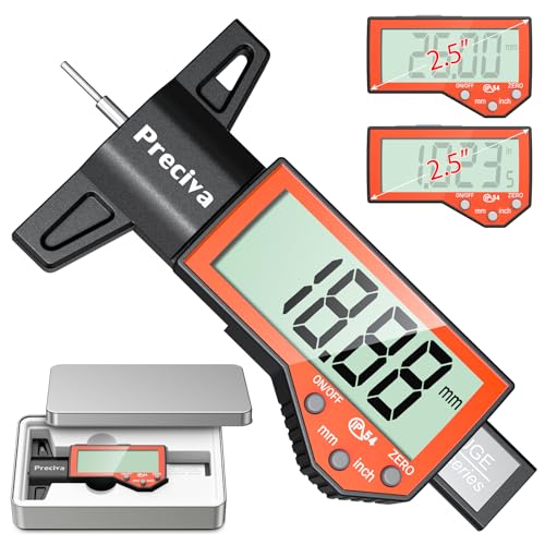 Reifentiefenmesser Preciva 0-25.4 mm Digitaler Profiltiefenmesser für Reifen Präzisions-Reifenprofilprüfer mit großem LCD-Display Autoreifen Profiltiefenmesser für Autos LKWs Motorrad