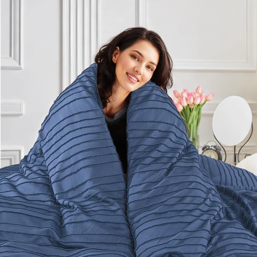 Image of NEXHOME PRO Duvet Cover Full,3 Pieces Boho Tufted Duvet Cover Set, Soft and Lightweight 100% Washed Microfiber Comforter Cover Set for All Season(Sea Blue,80 x 90)-No Comforter
